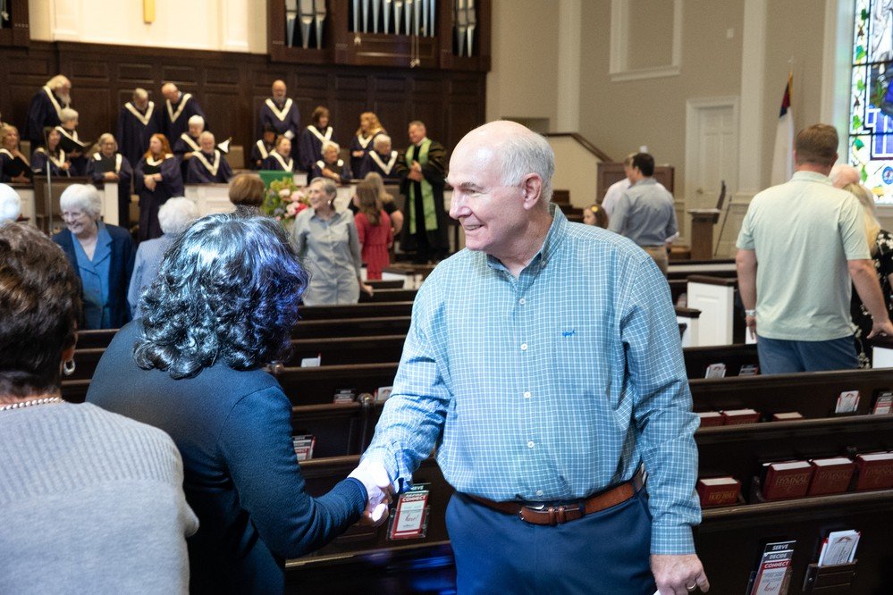Congregation and choir during Sunday worship at Dalton First